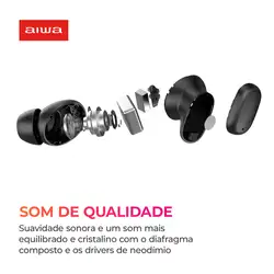 Fone de Ouvido Earbud AIWA AWS-EB-03-B BT IPX5 ANC Modo Ambiente EARBUD AWS-EB-03-B BIVOLT