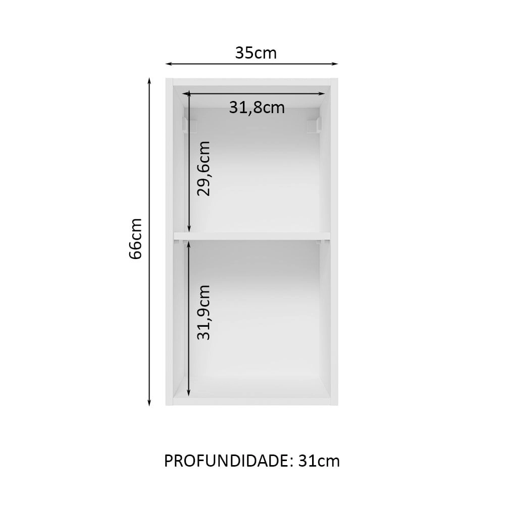 Armário Aéreo Madesa Glamy 35 cm 1 Porta Branco Cor:Branco