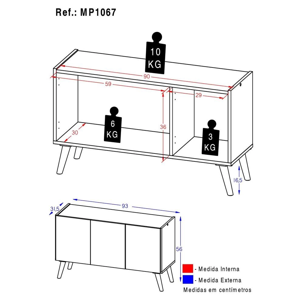 Rack Retrô para TV até 32 Polegadas com 3 Portas Multimóveis MP1067 Branco