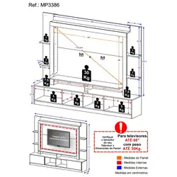 Rack Estante com Painel e Suporte TV 65" e 2 portas Oslo Multimóveis Preto/Madeirado