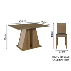 Conjunto Sala de Jantar Mesa Tampo de Madeira 6 Cadeiras Rustic/Crema/Preto Sharon Madesa Cor:Rustic/Crema/Sintético Preto