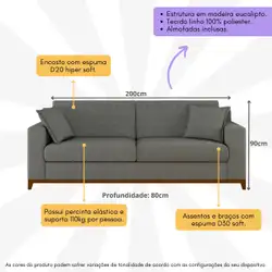 Sofá 3 Lugares com 2 Almofadas Inclusas Multimóveis CR45240 Cinza