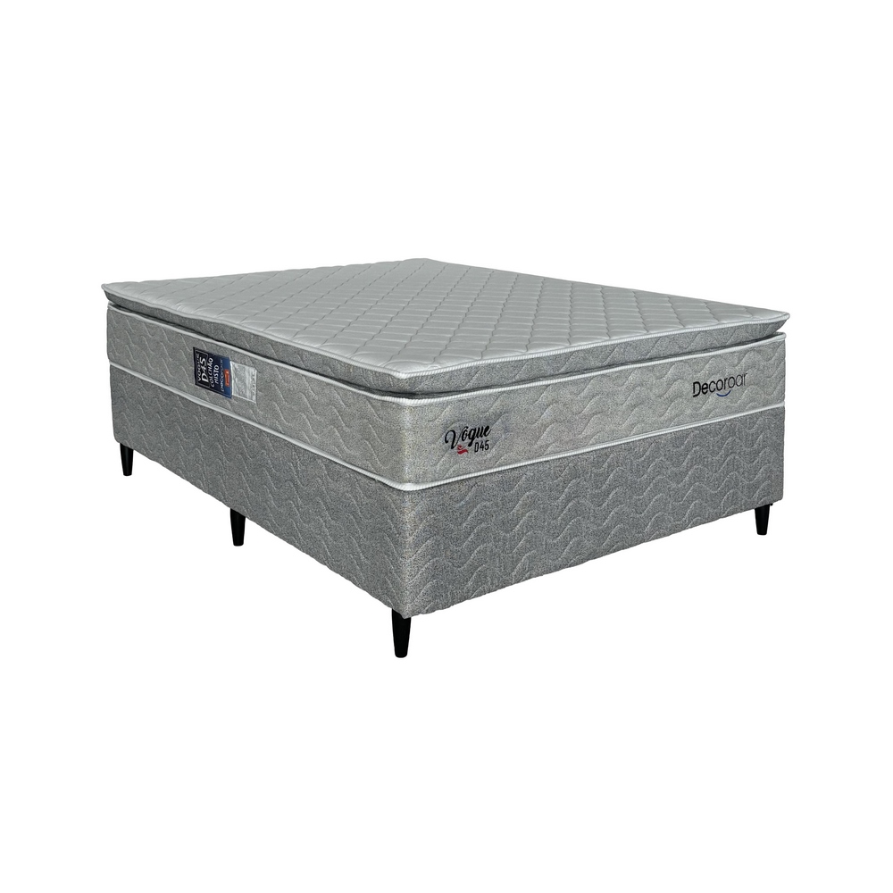 Conjunto Cama Box Casal Espuma Vogue D45 C/EPS Cinza chapiscado 138X188X70 120KG Design Decoroar