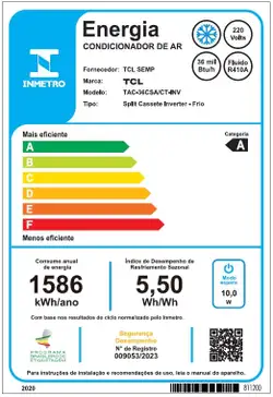 Ar Condicionado Split Cassete TCL Inverter 4 Vias 36.000 Btus Frio 220V