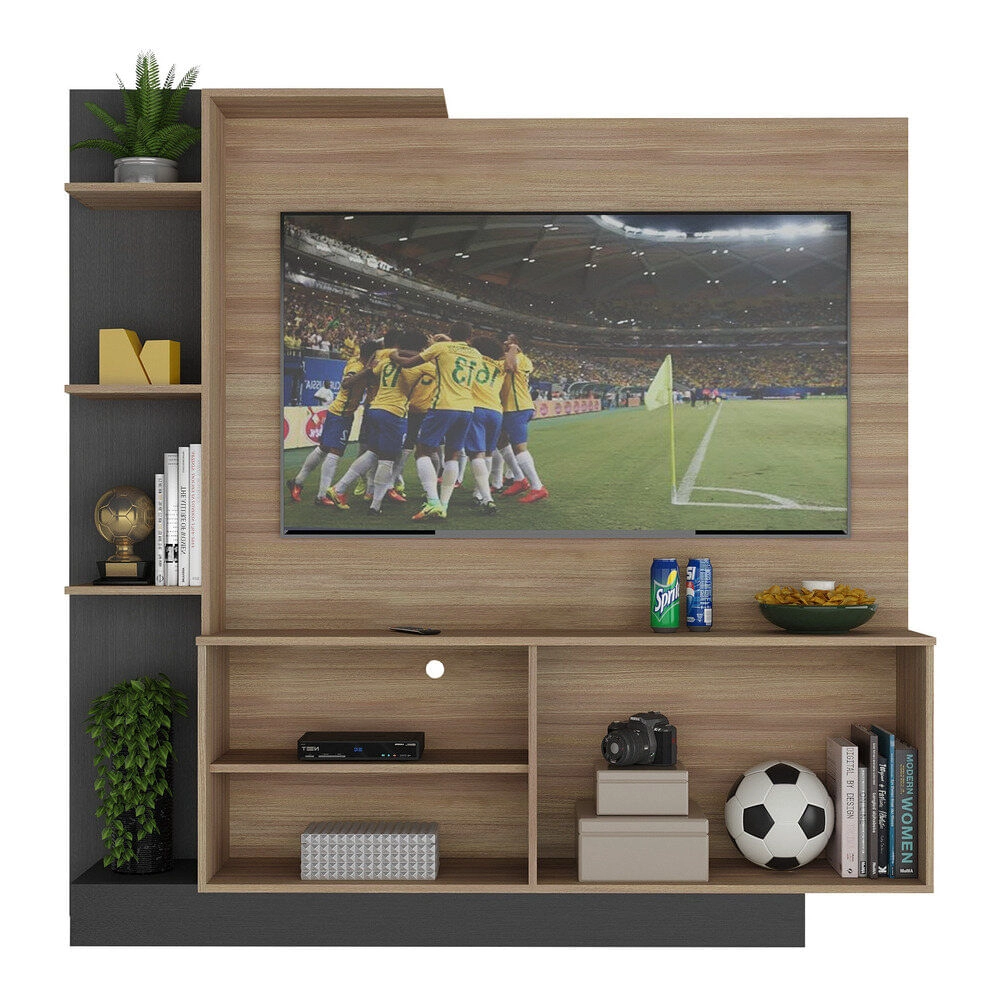 Estante com Painel TV 55" e 2 portas França Multimóveis BR2473 Duna/Preto