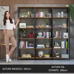 Estante Armário Multiuso para Livros 177cm Rustic/Preto Madesa Cor:Rustic/Preto