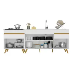 Kit 2 Balcões Gabinete Pia 150 cm e Cooktop 70 cm Veneza Multimóveis MP2073 Branco