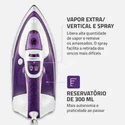 Ferro a Vapor Mondial Ceramic Express F-40 FERRO A VAPOR-220V-BRANCO/LILÁS