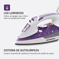 Ferro a Vapor Mondial Ceramic Express F-40 FERRO A VAPOR-220V-BRANCO/LILÁS