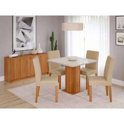 Sala Jantar 4 cadeiras Quadrada 95X95 MDF/Vidro Sophia/Maia Cinamomo/Off/Gengibre Cimol