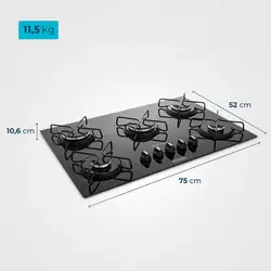 Cooktop a Gás 5 Bocas Mondial CTG-02 COOKTOP A GÁS-BIV-PRETO/PRATA