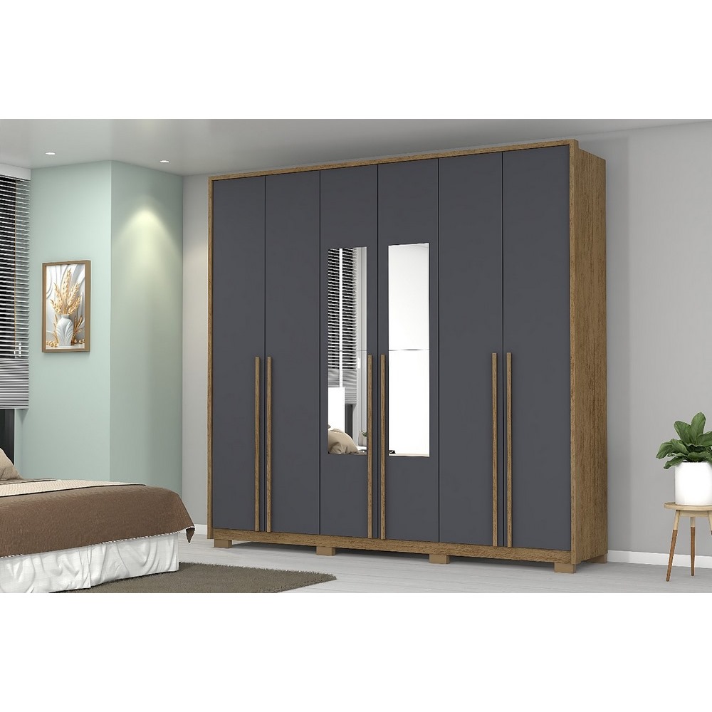Guarda Roupa 6 Portas 4 Gav 2.30M Reino Cinamomo/Urban MDF12/15MM C/Pe C/Espelho A230XL240XP55 Josan