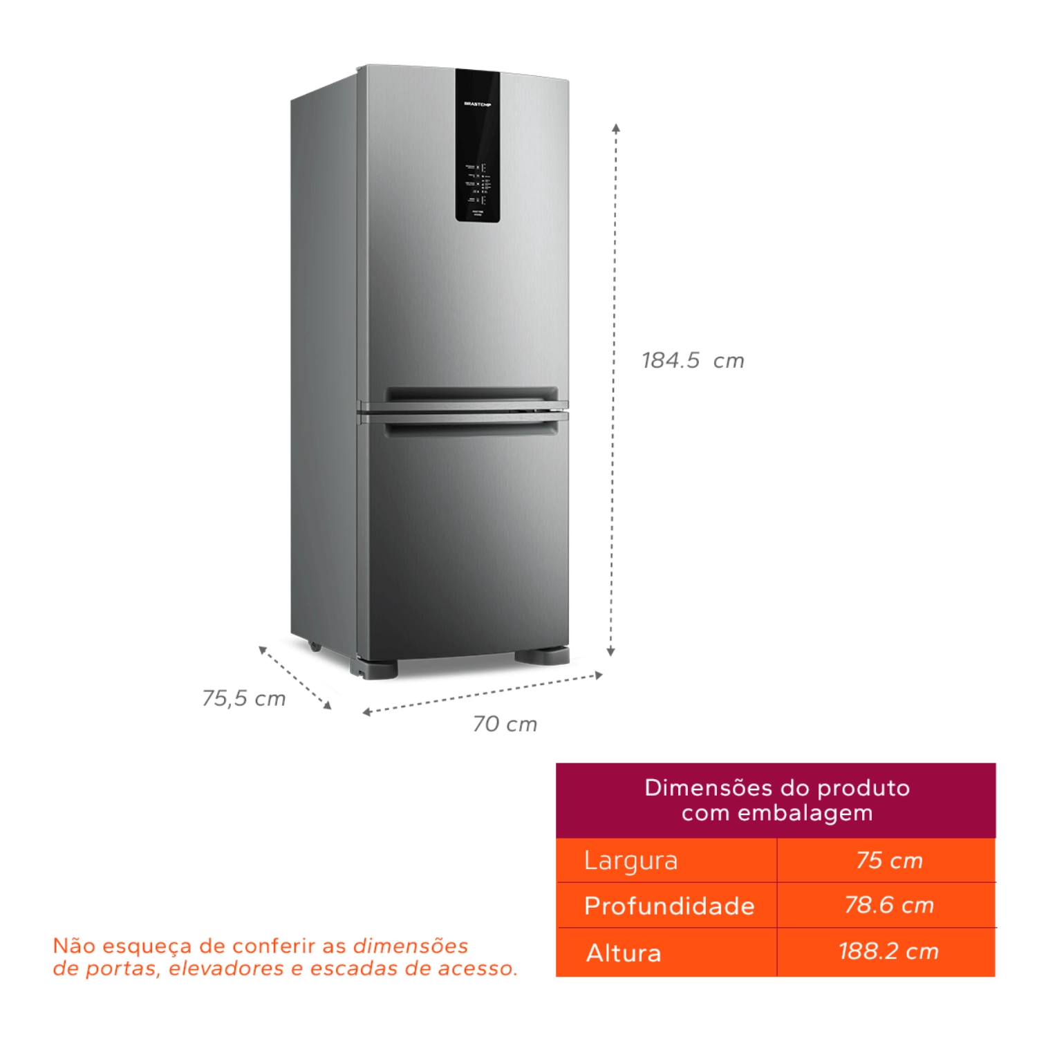 Geladeira Brastemp Frost Free Inverse A+++ 447 litros cor Inox com Smart Flow e Fresh Box - BRE57FK 220v