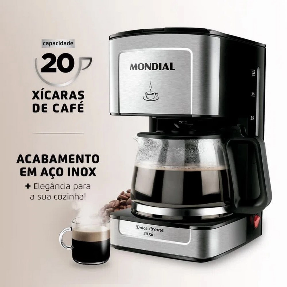 Cafeteira Elétrica Mondial C-43 20 Xícaras Sl Preta/Inox 220V