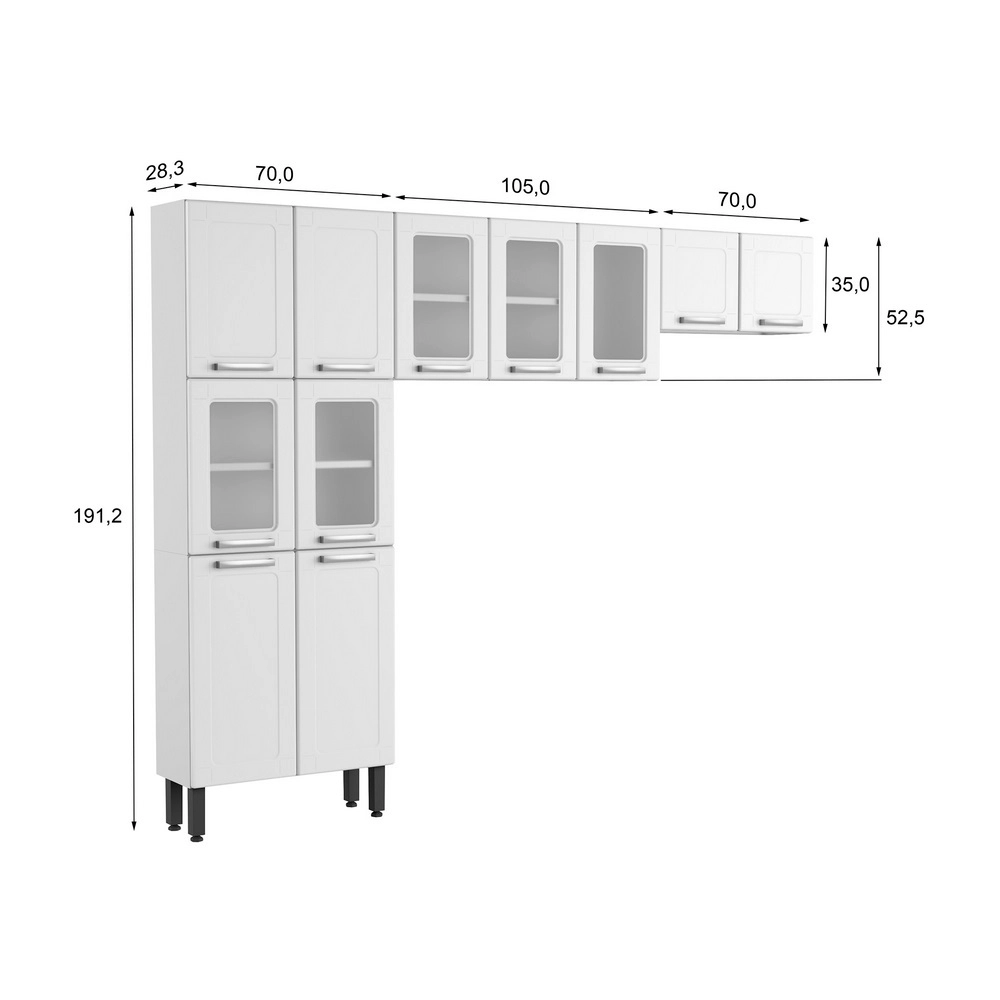 Cozinha 2.45M Múltipla Com 5 Vidros CZM04 590 Branco Bertolini