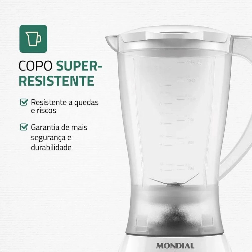 Liquidificador Mondial Easy Power L-550-W BI 550W 2 Velocidades e Pulsar Copo 2.2L Branco 220V