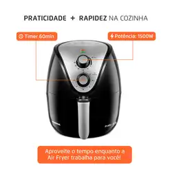 Fritadeira Elétrica Mondial Inox IV AF-30-I AIR FRYER	-220V-PRETO/INOX