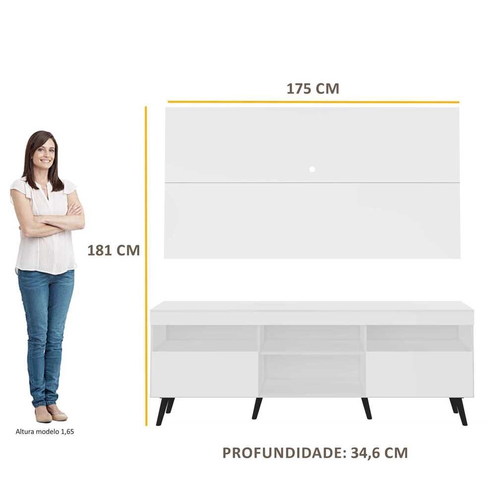 Rack c/ Painel p/ TV até 65" e Pés Retrô Flórida Multimóveis Branco/Preto