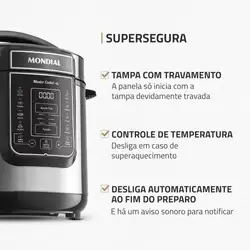 Panela de Pressão Elétrica Digital 6L Mondial Preto/Inox - PE-60-6L-I PAN. ELET. PRESS. PE-60-6L-I 220V/60HZ