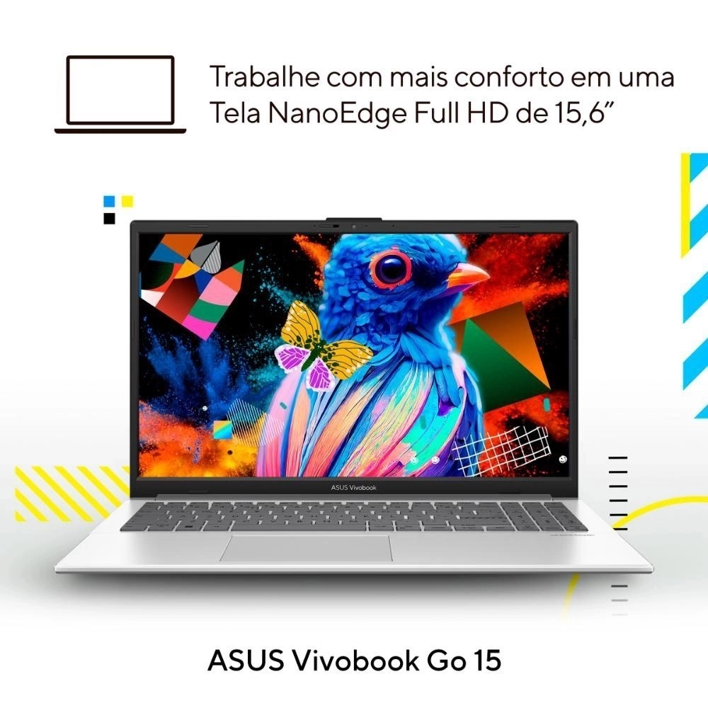 Notebook Asus Vivobook Go 15 Core i3 4GB 256GB SSD Tela 15,6" Windows 11 E1504GA-NJ441W Prata