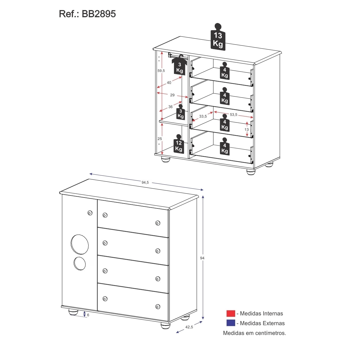 Cômoda Infantil 1 Porta e 4 Gavetas Picolé Multimóveis BB2895 Branco