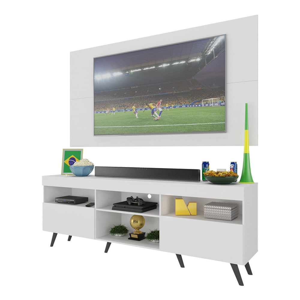 Rack c/ Painel TV 65" Retrô Holanda Multimóveis BR3133 Branco/Preto