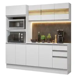 Armário de Cozinha Compacta 100% MDF 190 cm Branco Smart Madesa 01 Cor:Branco