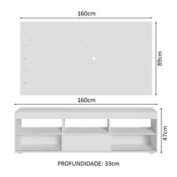 Rack com Painel para TV até 65 Polegadas Branco Orlando Madesa Cor:Branco