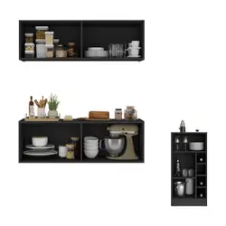 Armário de Cozinha com Bancada Americana/Mesa Gourmet Multimóveis MP2202 Preto