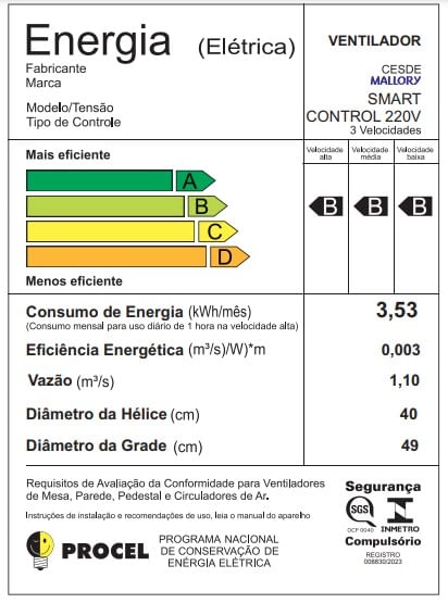 Ventilador de Parede Mallory Smart Control 40 Cm Preto e Grafite 220v