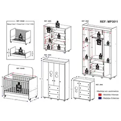 Quarto Completo Pimpolho com berço 3 em 1 com rodízios Multimóveis Branco