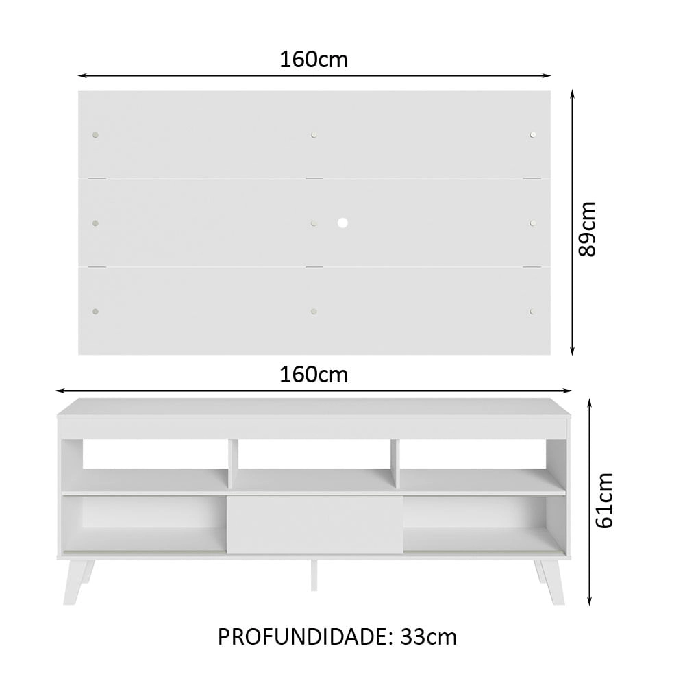 Rack com Painel para TV até 65 Polegadas com Pés Branco Texas Madesa Cor:Branco