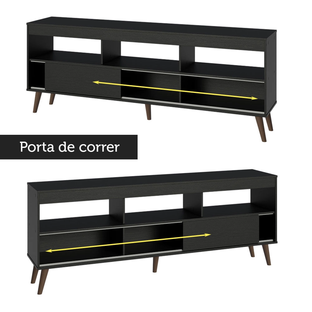 Rack com Painel para TV até 65 Polegadas com Pés Preto Detroit Madesa Cor:Preto