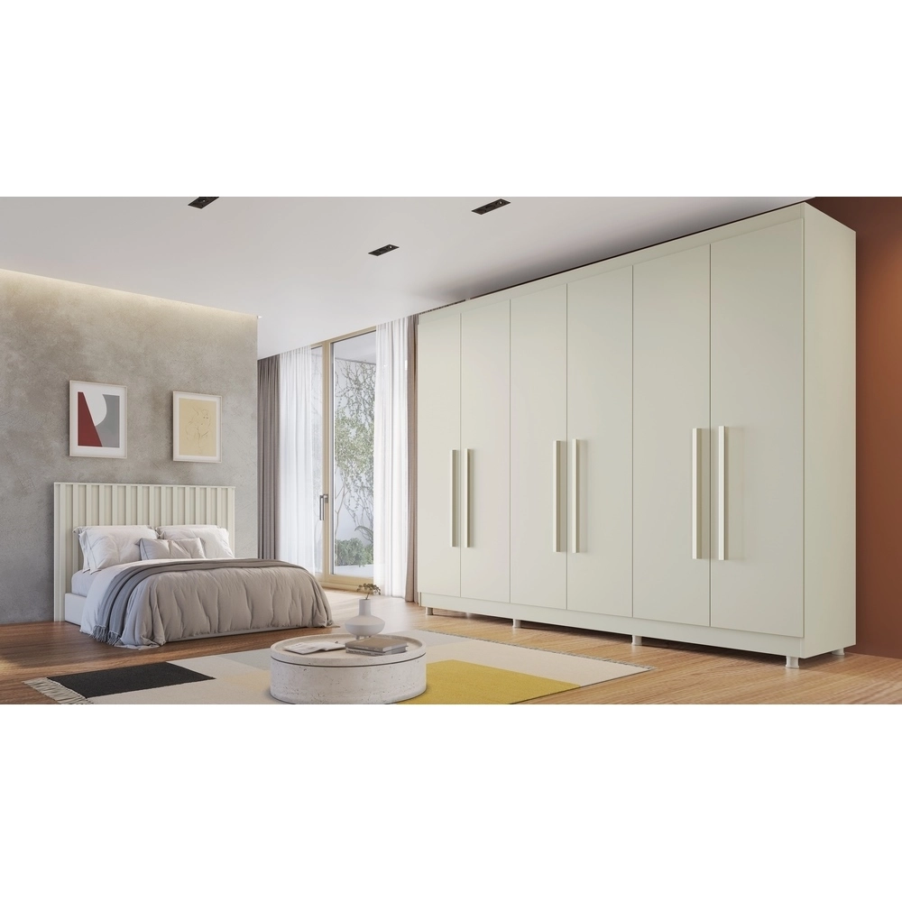 Guarda Roupa 6 Portas 6 Gav 2.10M Oslo MDF 15/15 S/Esp C/Pe OffWhite A235XL210XP50 Mademarcs