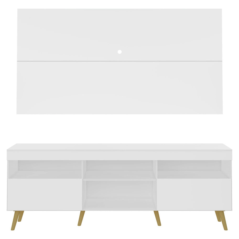 Rack c/ Painel e Suporte TV 65" e Pés Retrô Flórida Multimóveis Branco/Natural