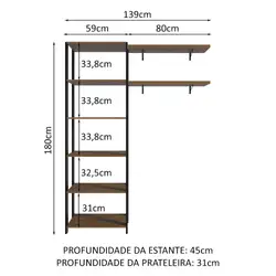 Estante Multiuso + Prateleiras para Lavanderia 139cm Rustic/Preto Madesa Cor:Rustic/Preto