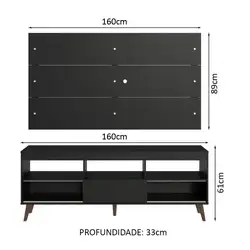 Rack com Painel para TV até 65 Polegadas com Pés Preto Detroit Madesa Cor:Preto