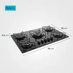 Cooktop a Gás 5 Bocas Tripla Chama Mondial CTG-03 COOKTOP A GÁS-BIV-PRETO/PRATA