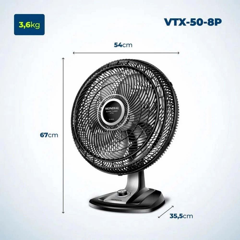 Ventilador de Mesa Mondial 50cm VTX-50-8P Preto/Prata 220v
