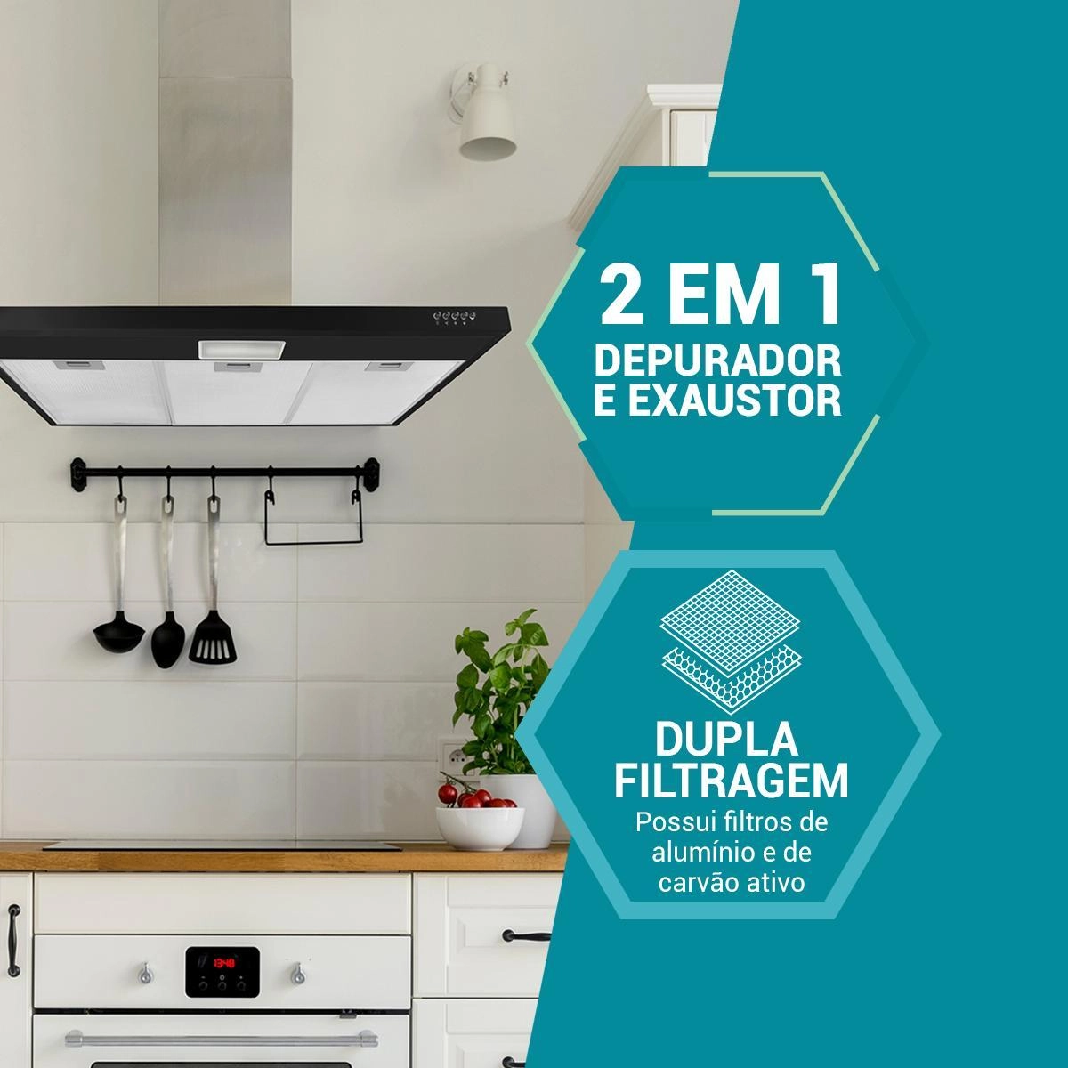 Depurador e Exaustor Preto Philco 80cm PDR80P 3 Velocidades 220V