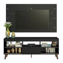 Rack com Painel para TV até 65 Polegadas com Pés Preto Texas Madesa Cor:Preto