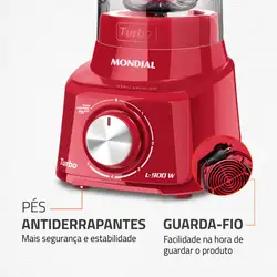 Liquidificador Mondial Turbo 900W L-900 FR-2C LIQUIDIFICADOR 2 COPOS-220V-VERMELHO