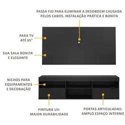 Rack com Painel p/ TV até 65" Flórida Multimóveis Preto