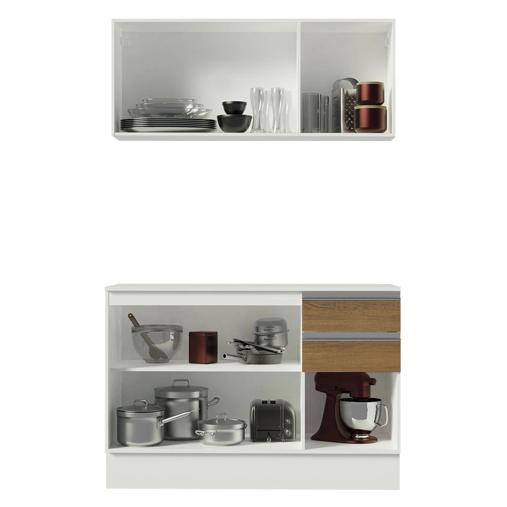 Cozinha Compacta 100% MDF Madesa Smart 120 cm Modulada Com Balcão e Tampo Branco/Rustic/Crema Cor:Branco/Rustic/Crema