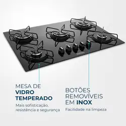 Cooktop a Gás 5 Bocas Mondial CTG-02 COOKTOP A GÁS-BIV-PRETO/PRATA