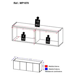 Rack para TV até 50 Polegadas com 4 Portas Suspenso Multimóveis MP1070 Branco