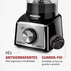 Liquidificador Turbo Mondial  Black Inox L-1000 BI