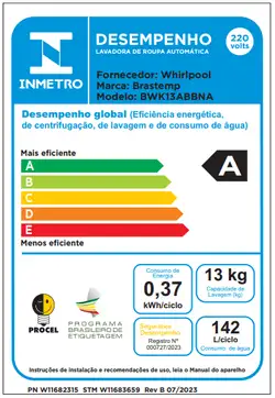 Máquina de Lavar Brastemp 13Kg branca com Ciclo Tira Manchas Advanced e Ciclo Antibolinha - BWK13AB 220v