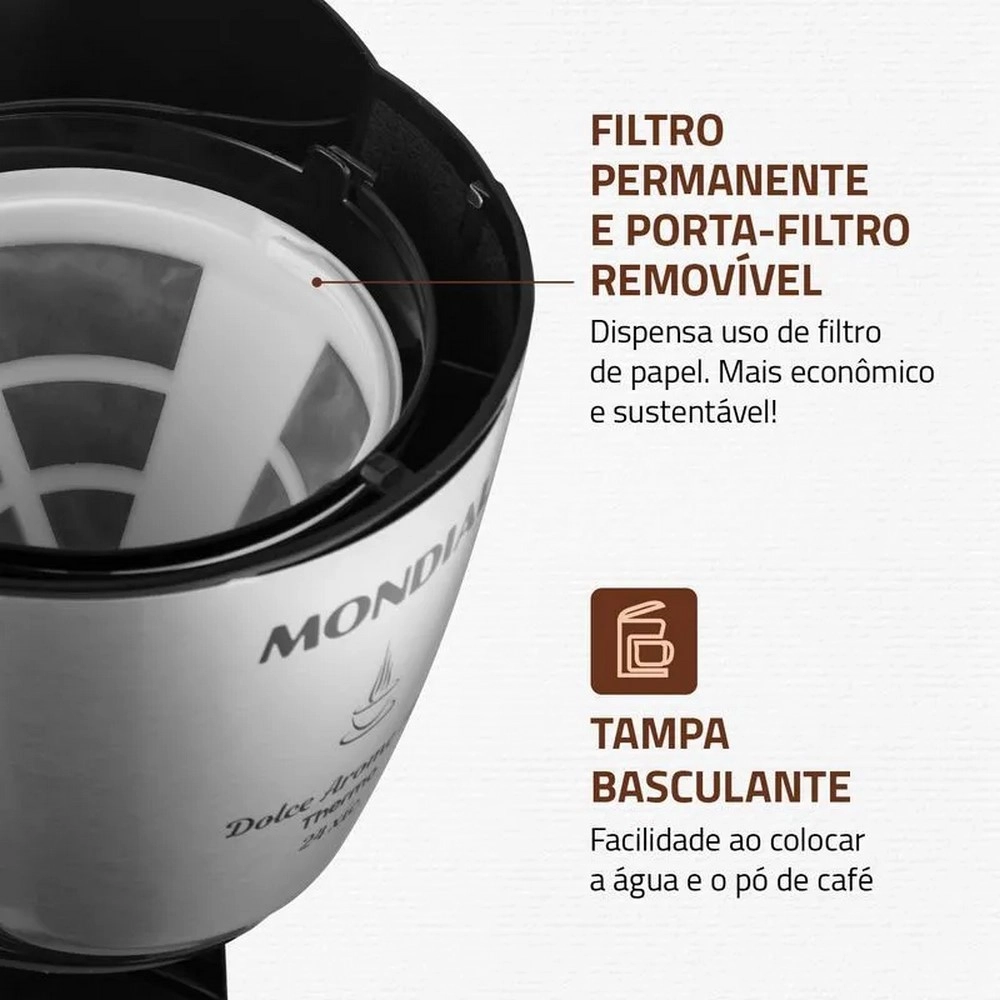 Cafeteira Elétrica Mondial Dolce Arome C-33JT 24 Xícaras Preta/Inox 220V