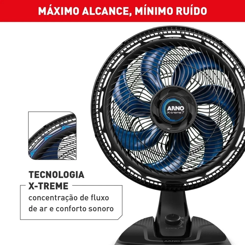 Ventilador de Mesa Arno 40CM X-treme 7 VE70 VE3700B4 7 Pas 150W Preto 220V